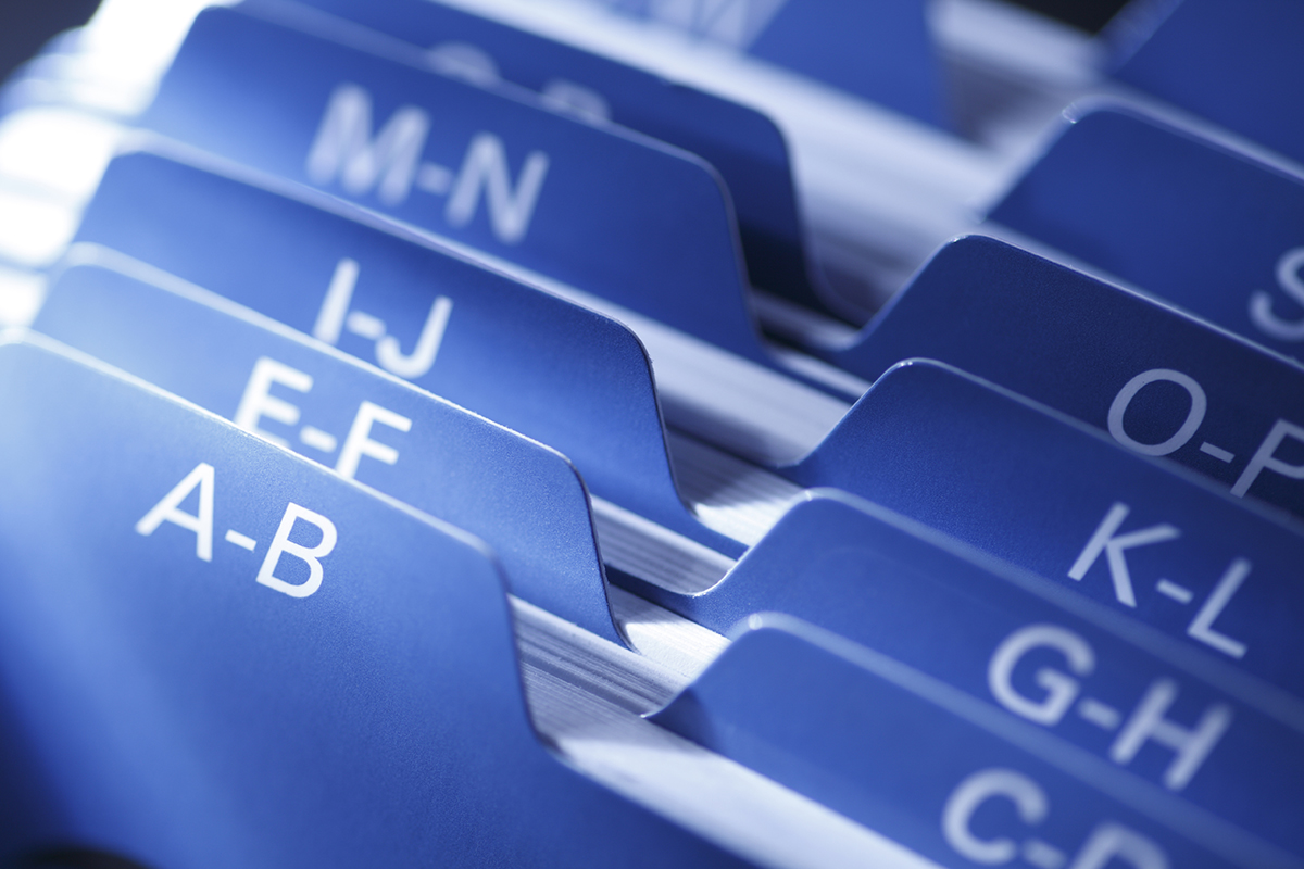 Close-up of a Rolodex file.