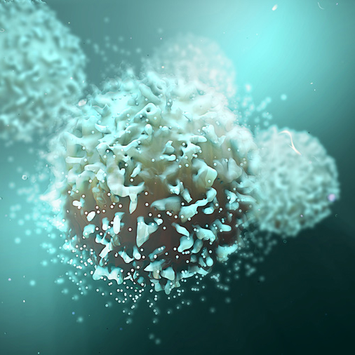 Artistic rendering of a T cell immersed in the tumor microenvironment exposed to high levels of potassium