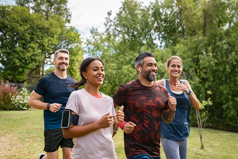 Image of two men and two women walking for exercise