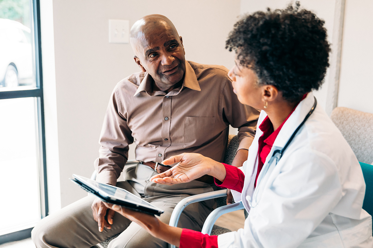 Patient listening to doctor