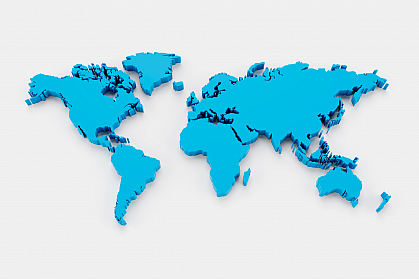 3D world map Three-dimensional world map in blue on a white background.