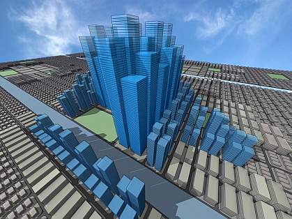 Computer generated model of a virtual city Computer generated model of a virtual city