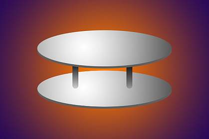 Illustration of two metal discs with spacers separating them