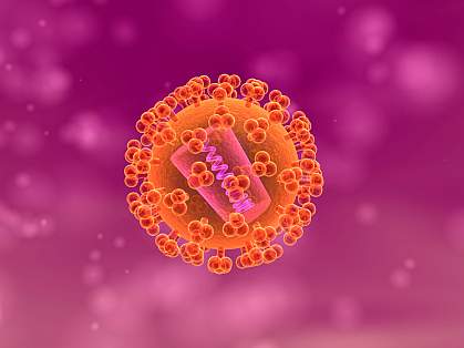 Illustration of round virus with blunt spikes Illustration of round virus with blunt spikes