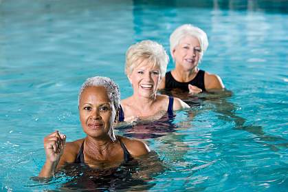 Women exercising in pool Women exercising in pool.