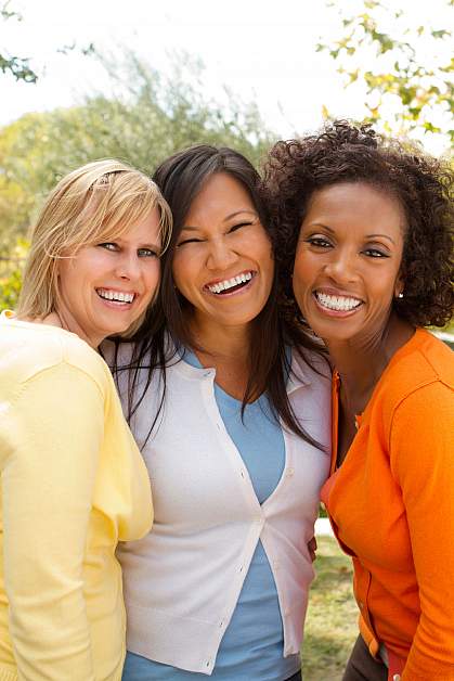 Diverse group of happy women friends.