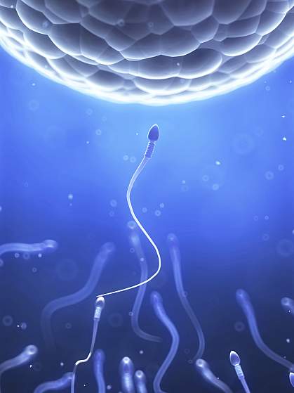 Sperm approaching an egg. Sperm approaching an egg.