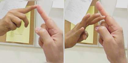 Target test Tips of fingers are touching in left panel; they completely miss each other in left