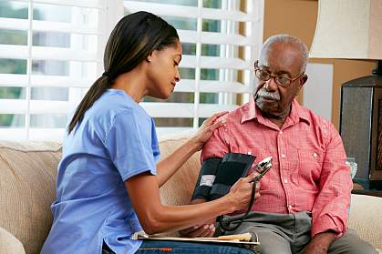 Nurse taking senior man’s blood pressure Nurse taking senior man’s blood pressure.