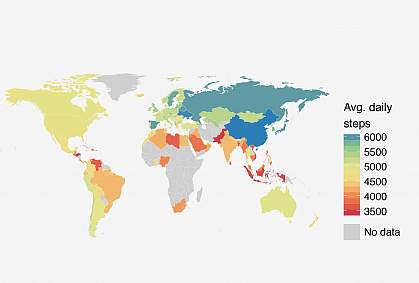 World map showing levels of physical activity World map showing levels of physical activity