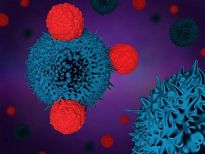 Illustration of T cells attacking cancer cells