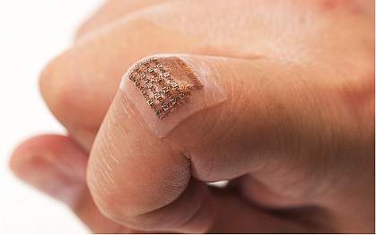 Patch stretched on a finger joint. Patch stretched on a finger joint.