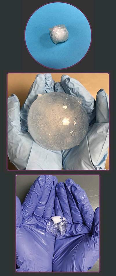 Hydrogel device Images of hydrogel at different stages of swelling.