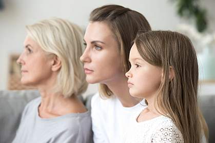 Portrait of grandmother, mother, and daughter