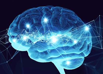Human brain activity Illustration of human brain with electrical activity