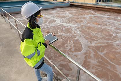 Environmental engineer at a wastewater treatment plant Environmental engineer at a wastewater treatment plant