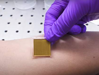 Thin square-shaped patch on skin Thin square-shaped patch on skin