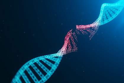 Illustration of DNA helix broken in the middle Illustration of DNA helix broken in the middle