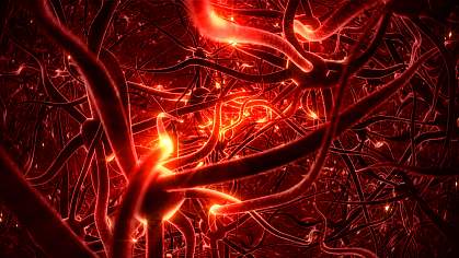 3D representation of pain signals being transmitted by nerve cells 3D representation of pain signals being transmitted by nerve cells