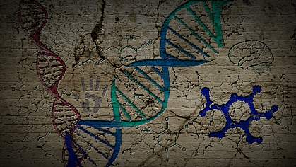 DNA and other molecules painted on an ancient wall DNA and other molecules painted on an ancient wall