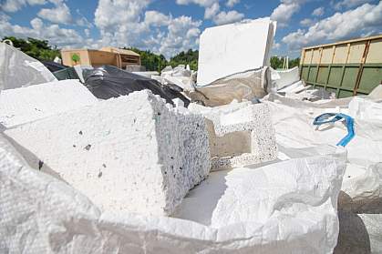 Pile of used polystyrene packing material at waste dump. Pile of used polystyrene packing material at waste dump.