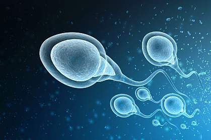 3D illustration of sperm cells swimming upward. 3D illustration of sperm cells swimming upward.