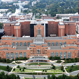 Aerial view of the Clinical Center Aerial view of the Clinical Center (Building 10), NIH Campus, Bethesda, MD