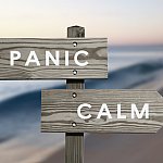Panic and calm signs pointing in different directions